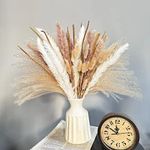 N&T NIETING 50Pcs Pampas Grass Decor-5Pcs White Pampas Grass, 10Pcs Brown Pompous Grass, 10Pcs Bunny Tails, 15Pcs Reed Grass,10Pcs Yellow Flowers, Wedding Floral Arrangements Home Decorations