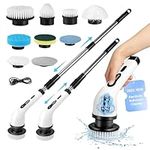 Electric Spin Scrubber, Mersyn Cordless Cleaning Brush with 9 Replaceable Brush Heads, 2-Speed, USB Charging, and Adjustable Extension Arm, Power Scrubber Mop for Tile Tub Kitchen Floor Bathroom