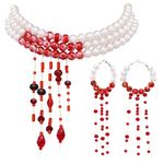 VNOX Halloween Vampire Costume for Women - 2 PCS Dripping Blood Pearl Bracelet Earrings Jewelry Set,Imitation Fake Blood Red Pearl Choker Necklace for Women,Gothic Goth Bloody Halloween Party Costume,