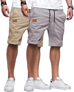 JMIERR Mens 2 Pack Casual Shorts, Apricot/Light Grey, 2XL