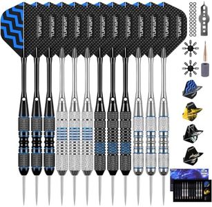 Turnart Darts Metal Tip Set - Steel Tip Darts Darts Set Professional Metal Darts Dart Board Set 12 Pcs 24 Gram 20 O-Rings Aluminum Darts Shafts 24 Extra Flights Darts Tool