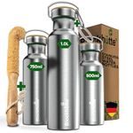 Blockhütte Stainless Steel Water Bottle I 500ml I Insulated Metal Flask, BPA Free, Leakproof, Dishwasher Safe, Ideal for Gym, Travel, Home Use, Cold Drinks, Reusable, with Cleaning Brush