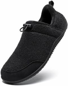 Jakcuz Mens Slip on Short Plush Warm Wide-Toe Walking Shoes Adjustable Elastic Band Design Indoor Outdoor Bedroom Home Slippers Black Size 42