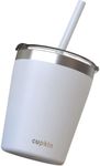 CUPKIN Stackable Stainless Steel Kids Cup Smoothie Tumbler, Powder Coated Insulated Tumblers, BPA Free Lid and Silicone Straw 8 Fl Oz (Pack of 1), Gray