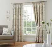 Dreams & Drapes - Natural Floral Curtains W90 x L90 (229 x 229cm) - 2x Panels - 100% Cotton - 2x Tie Backs - White Flowers Pencil Pleat Curtains & Drapes for Bedroom/Living Room - Vintage Curtains