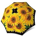 Extra Large Umbrella Windproof - Stick Designer Umbrella for Women - Colourful Rain Umbrella with Hook Handle - Sunflowers Umbrella Yellow Floral Design - Beautiful Fashion Umbrella for Wind