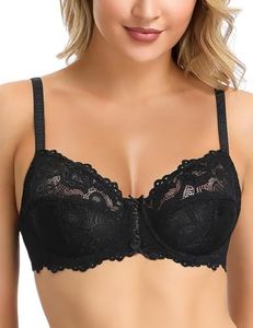 Wingslove Women's Sexy Lace Bra Non Padded Underwire Unlined Bra Full Coverage Plus Size Lace Bralette (Black, 38C)