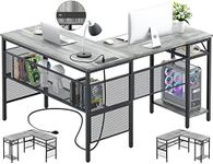 Unikito L Shaped Desk with USB Charging Port and Power Outlet, Reversible L-Shaped Corner Computer Desk with Storage Shelves, Industrial 2 Person Gaming Table Modern Home Office Desks, White Oak