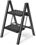 HBTower Step Ladder 2 Step Folding Stool, 330 Lbs Capacity Small Step Stool for Adults, Closet Step Stool Ladder with Anti-Slip Wide Pedals Household Office, Black