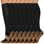 7 Pack Copper Knee High Compression Socks For Men & Women - Best For Running,Athletic,Medical,Pregnancy and Travel -15-20mmHg (L/XL, Black)
