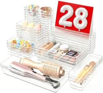 A-LuGei 【Military Grade】 Drawer Organizer,【𝟱𝗦𝗶𝘇𝗲】 Makeup organizer,【Holds 177 Items】 Bathroom Organizers and Storage,Organization and Storage,Desk Drawer Organizer for Vanity【Clear】
