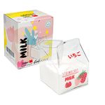 Kawaii Glass Milk Carton Cup Cute Strawberry Milk Cup Mini Creamer Pitcher Container Microwavable 12 Oz, 1Pcs