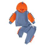 Bufarromio Little Kid Baby Boys Dinosaur Outfits Long Sleeve Serrated Hoodie Elastic Waist Sweatpants Fall Winter 2pcs Clothes Set (Blue, 2-3T)