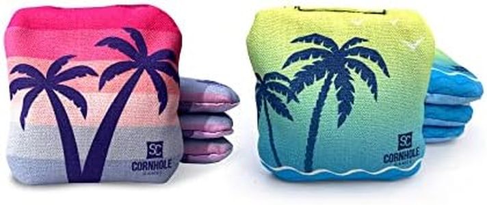 SC Cornhole Games Professional Dual Sided Cornhole Bags- 16 oz 6x6 w/Premium Resin Fill - Official Tournament Slide/Stick Pro Bean Bags - Regulation/Approved (Tropical/Retro Beach)