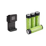 Amazon Basics Intelligent Digital Battery Charger for 4 AA, AAA & AA Rechargeable Batteries, Pre-charged - Pack of 4 (Appearance may vary)