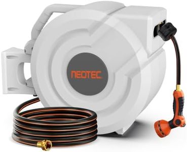 5/8 in100ft Retractable Garden Hose Reel with Any-Length Lock Slow Auto Rewind Heavy Duty Water Hose Reel With 9-Pattern Nozzle 180° Swivel Bracket UV Resistant Wall Mounted Hose Reel for Outside