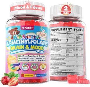 Kids L-Methylfolate Gummies, Kids Fṏcus Gummies, Active 5-MTHF + Magnesium, Saffron, Lion's Mane Mushroom, Phosphatidylserine, Choline, Methyl B12, B6 for Mṏod, Brain, Bēhavior, No Sugar, 2 Pack
