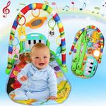 LEYSIN Newborn Baby Play Mat Activity Gym with Music Foldable Laying Mat Fitness Rack with Colorful Hanging Rattle Toys Kick and Play Piano Musical Toys for 0 to 12 Months Kids Pack of 1