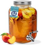 HEFTMAN Glass Drink Dispenser with Tap - 3.7 litre Mason Jar Drink Dispenser with Leakproof Stainless Steel Tap & Ice Cylinder Fridge Water Dispenser, Punch, Cocktails, Empty Beverage Dispenser