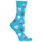 Hot Sox womens Food Drink and Alcohol Novelty Fashion Casual Crew Socks, Cupcakes (Light Blue), 9-11