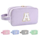 Huifen Personalized Initial Makeup Bag A-Z, Travel Toiletry Bag Cute Makeup Pouch Cosmetic Bag Preppy Make Up Bag Large Makeup Organizer Bags Birthday Gifts for Women Girls Friends (Purple, A)