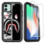 OTTARTAKS Compatible for iPhone 11 Case with Screen Protector Street Fashion Full Body Rugged Heavy Duty Case for Boys Men Shockproof 3-Layer Defender Protective Case, Camo Shark