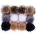 12pcs Faux Fox Fur Pom Poms for Hats, 4.5 inches Fluffy Faux Fur Pom Pom Balls for Hats, Detachable Pompom Fur Balls with Elastic Loop, Great for Handmade Hats, Beanies, DIY shoes, Scarves, Bag