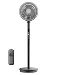 PELONIS Pedestal Fan with Remote Control and Touch Panel, 3D Oscillation, Ultra Quiet, 10m Airflow, Height Adjustable (60cm/111cm), 4 Speeds, Auto Timer, Easy Clean Grille Circulator Fan