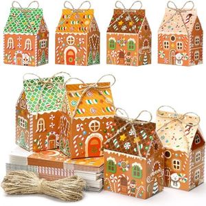 Zhanmai 48 Pcs Christmas Treat Boxes Candy Gingerbread House Mini Party Favor Small Paperboard Gift for Xmas Holiday Cookie Goodie Snack Packaging