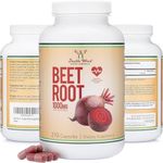 Beet Root Powder Capsules (210 Count, 1,000mg Per Serving) - Super Food from Beets with High Nitrate Content for Cardiovascular Health and Blood Pressure Support by Double Wood Supplements