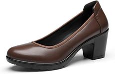 DREAM PAIRS Womens Edena Chunky Closed Toe Low Block Heels Work Pumps Comfortable Round Toe Dress Wedding Shoes, Brown - 5.5 (SDPU2230W)