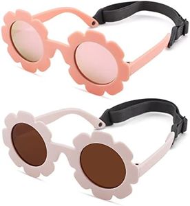NULOOQ Polarized Baby Sunglasses with Strap – Flexible Flower Shaped Sunglasses for Toddler & Infant Age 0-24 Months (Pink/Pink Mirrored + Beige/Brown) - 2 Pack