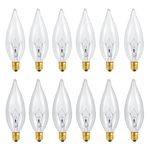 Haraqi 12 Pack 40W 120V E12 Base CA10 Candelabra Flame Tip Clear Incandescent Dimmable Light Bulbs, Candle Light Bulbs for Chandeliers, Pendants, Ceiling Fan and Fireplace