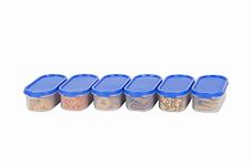 SIMPARTE Modular Containers Oval with Blue Plain Lids Set for Kitchen Storage, Plastic Containers, Rice, Dal,Atta, Flour, Cereals, Pulses, Snacks, Stackable (6 x 535 ML, Set of 6)