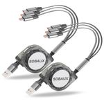 SDBAUX 2Pack Multi USB Charger Cable Retractable 3 in 1 Multiple Charging Cord Adapter with Mini Type C Micro USB Port Connectors Compatible with Cell Phones Tablets Universal Use (3.3ft/Gray)