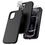 TOCOL 5 in 1 for iPhone 12 Pro Max Case 6.7", with 2 Pack Screen Protector + 2 Pack Camera Lens Protector, Liquid Silicone Slim Shockproof Full-Body Cover [Anti-Scratch] [Drop Protection], Black