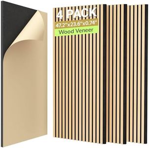 TONOR 4-Pack Acoustic Wood Veneer Wall Panels, 47.2”*23.6”*0.74”3D Self-adhesive Wall Panel, Dual layer Soundproof Tiles for Echo Absorption, Decorative Soundproof Acoustical Barrier, Burlywood Veneer