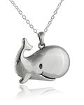 Sterling Silver Whimsical Whale Pendant Necklace, 18 Inch Chain