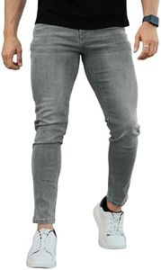 GINGTTO Super Skinny Jeans Men Stretch Slim Fit Men's Denim Jeans Grey 28W30L