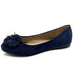 Ollio Women's Shoe Faux Suede Flower Ribbon Ballet Flat blue Size: 4 UK