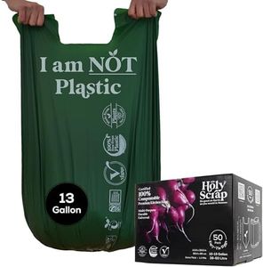 HOLY SCRAP Compostable Trash Bags - Pack of 50, 13 Gallon | Made from Plants not Plastic | Heavy Duty, Extra Thick & Tough, Rip & Leak Proof | Tall, Green Compost Bin Liners for Organic Waste
