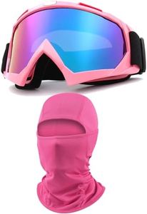 immoono Motorcycle Goggles with Balaclava for Women Girls, Dirt Bike ATV Motocross Riding Racing Ski Goggle Safety Glasses with Neck Gaiter Bandana Face Mask, Pink Frame Colorful Lenses