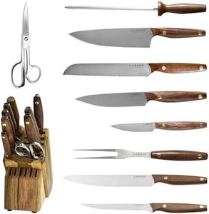 Lamson Vintage 10-Piece Kitchen Knife Set with Walnut Block - High Carbon Stainless Steel Knives, Durable and Sharp - 8″ Chef and Bread Knife, 10″ Honing Steel, 10″ Fork - Midnight handle