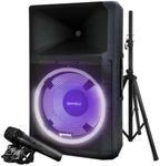 Gemini Sound GSP-L2200PK Indoor 2200 Watt Peak Bi-Amped Wired AC Powered Bluetooth DJ Speaker with 15" Inch Woofer, LED Party Lights, Built in Media Player, and Included Microphone and Speaker Stand