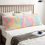 XeGe Rainbow Shaggy Faux Fur Body Pillow Cover, Tie Dye Fluffy Bed Pillow Case with Zipper, Soft Decorative Plush Long Pillow Sham, Fuzzy Hug Pillow for Kids Children Girls Women 20"x54" Rainbow