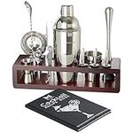 Modern Mixology Cocktail Shaker Set - 24 Piece Stainless Steel Bartender Drink Kit & Stand for Home Bar, Perfect for Drink Mixing at Home, Plus Cocktail Recipe Book