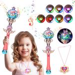 Skirfy Princess Toys Light Up Magic Wand for Girls,Fairy Wand and Neklace with Spinning LED Light and Sound,Birthday Party Favors Toy Wand, Ideal for Girls 6 7 8 9 10 11 12