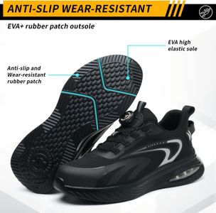 Steel Toe Cap Safety Trainers – Lightweight Non-Slip Work Shoes, Black, Men’s 11 UK