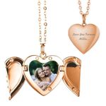 Print Maniacs Personalised Heart Locket Necklace with Engraved Text and Photo Mother Day Birthday for Mum Thoughtful Memorial Gifts, for Mum, Girlfriend, Women, and Girls Rose Gold