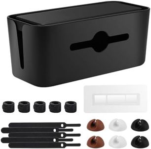 Cable Management Box,Cord Box to Hide Power Strips,Cord Organizer Hider to Conceal The Electrical Wires from TV Computer Under Desk and on Floor for Home Office,Black